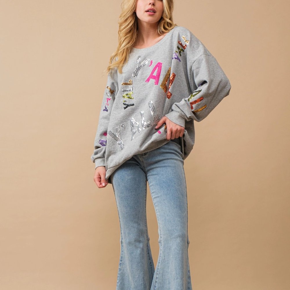 NWT Sequin Embellished Y'all Graphic Sweatshirt - Picture 5 of 5